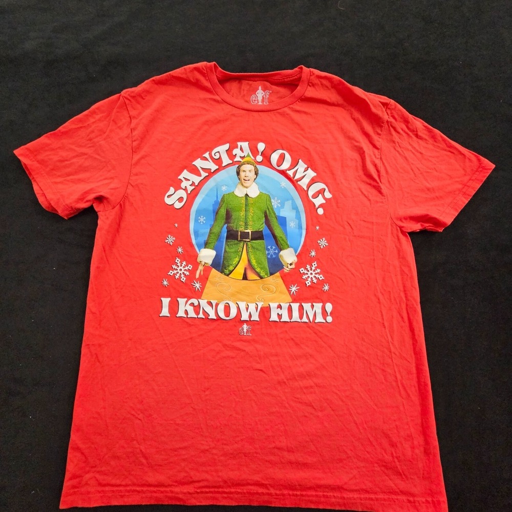 Santa‎ OMG I Know Him! Elf Christmas Red Short Sleeve Cotton T-Shirt Men's L